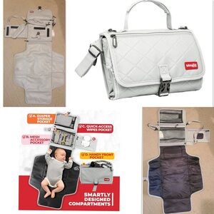 NEW Quilted Gray Diaper Changing Pad Travel Mat with wipes pocket